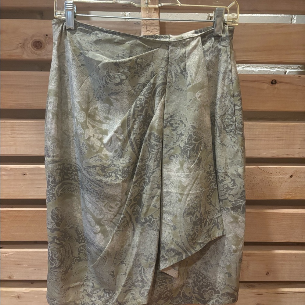 MaxMara Designer Green Silver Wrap Pencil Skirt Cocktail